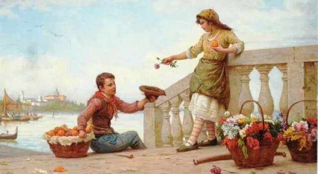 画家笔下的卖花女 美得让人心疼