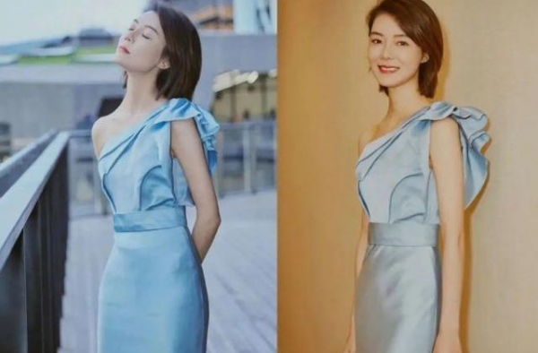 38岁车晓真高调，穿蓝色美人鱼裙“蜂腰”瞩目，气质成全场最佳