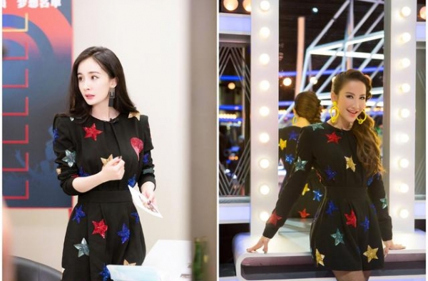 杨幂星星连体裤配12厘米的鞋，撞衫性感女王李玟，靠长腿稳赢了
