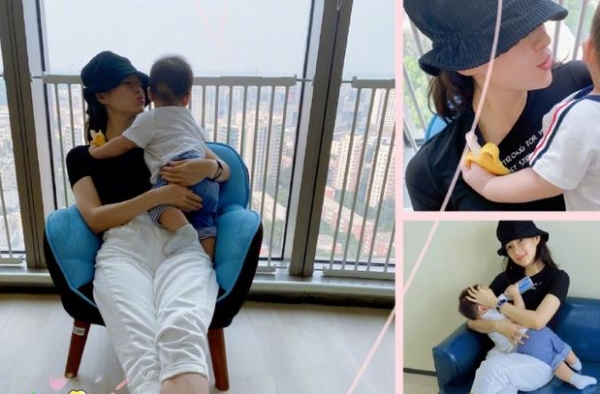 章子怡儿子首次开口叫妈妈，母子豪宅阳台玩亲亲，弟弟身高优越