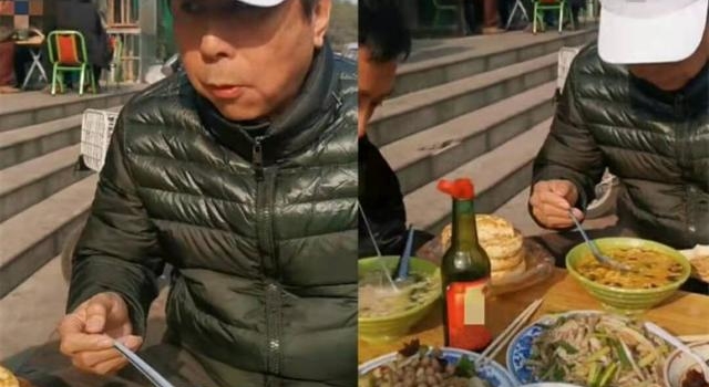 冯巩吃路边摊，1碗汤5个菜还不够，网友：明星也是人