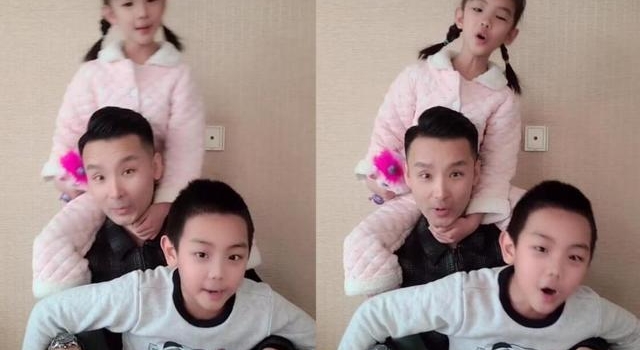 歌唱家刘和刚罕晒儿女，姿势暴露家庭地位，儿子太像妈比女儿好看